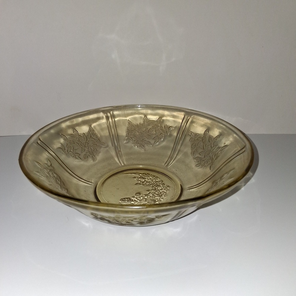 Vintage Federal Glass Bowl Amber Sharon Cabbage‎ Rose 1930's 8.5 Inches